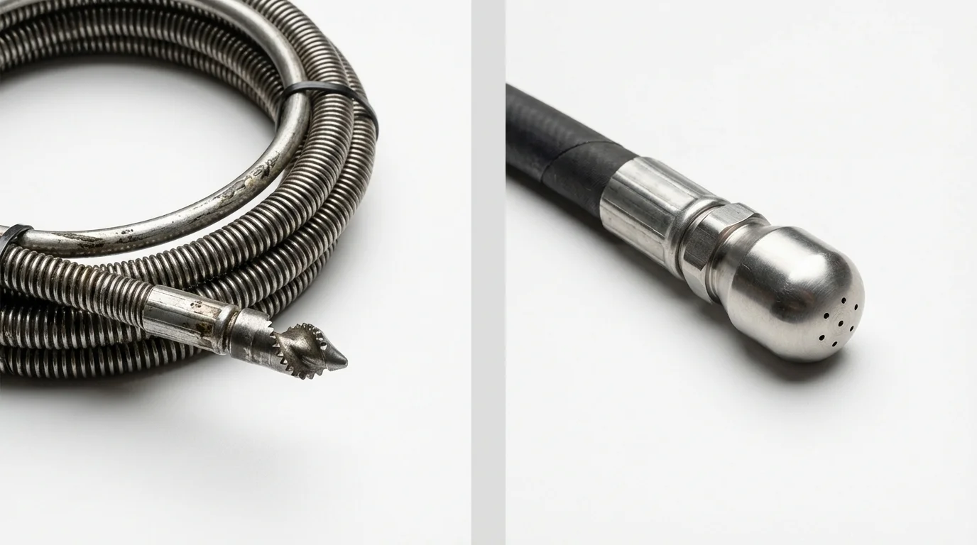 Drain snake cable and hydro jetting nozzle used for drain cleaning in Milford, UT