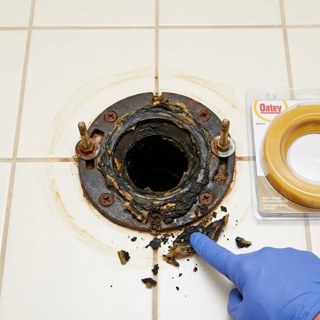 Failed wax ring showing water seepage at the base of a toilet in a Milford, UT home