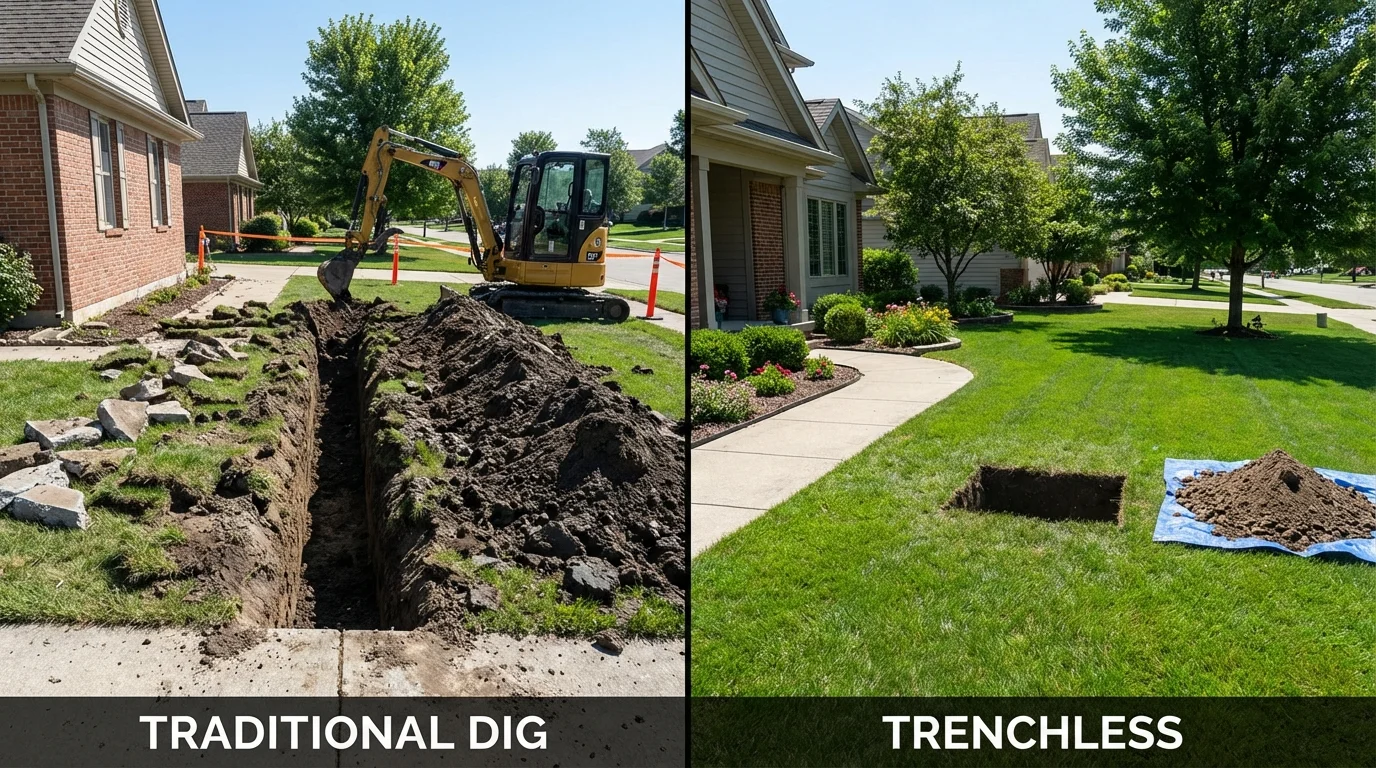Trenchless sewer repair with minimal yard damage versus traditional excavation in Milford, UT